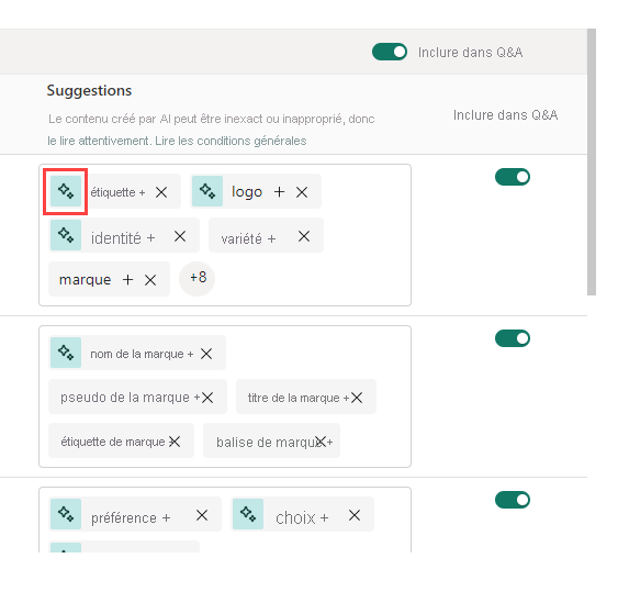 Capture d’écran montrant que Copilot peut ajouter des suggestions pour des synonymes.