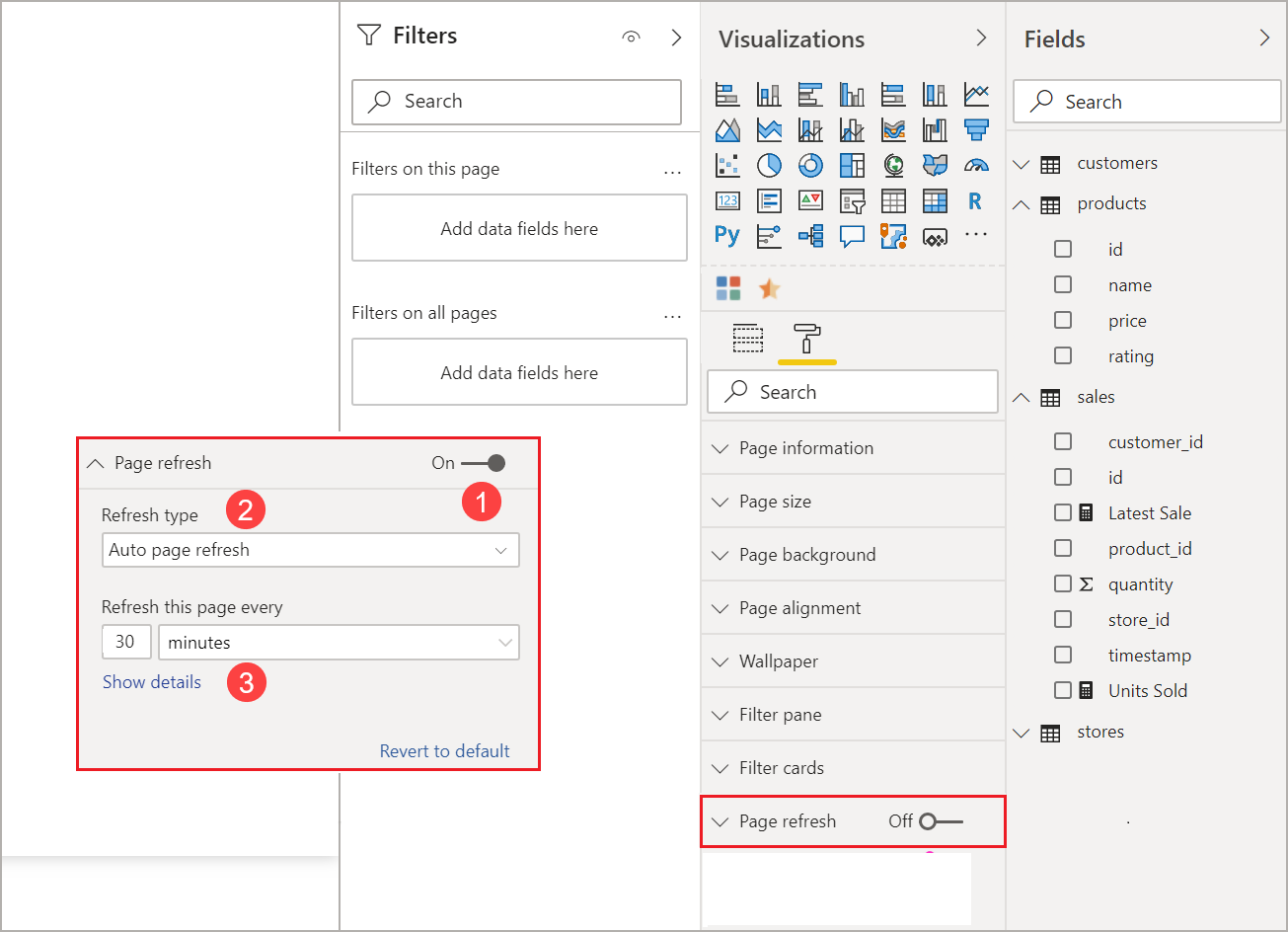 Emplacement d’actualisation des pages dans le service