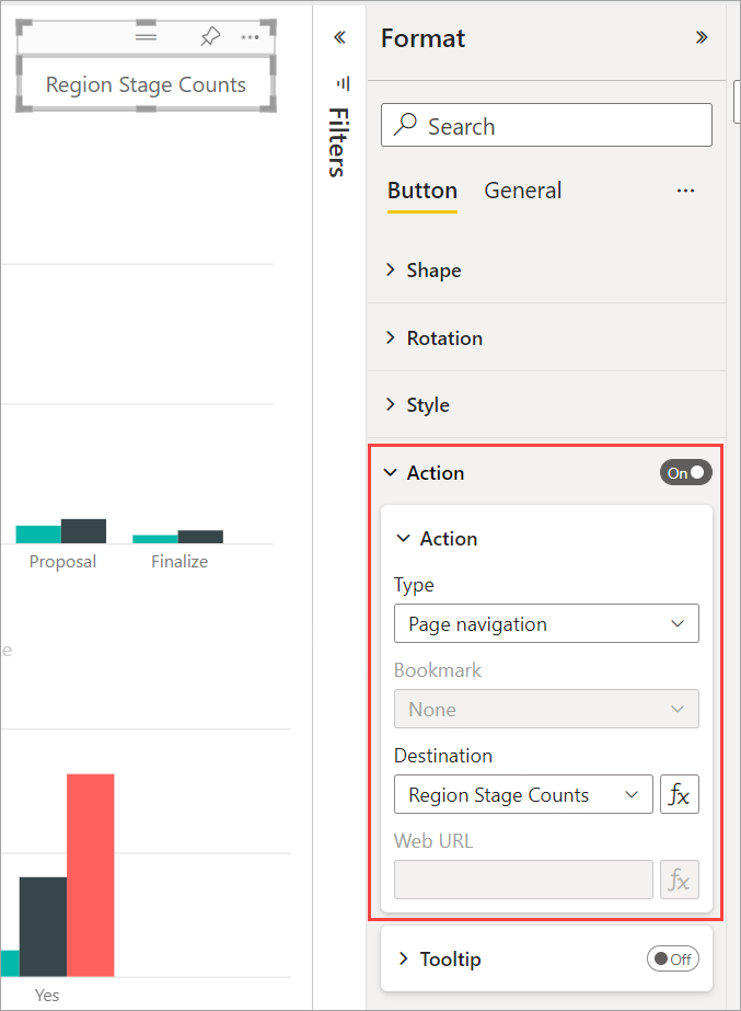 Capture d’écran montrant l’action Navigation entre les pages.