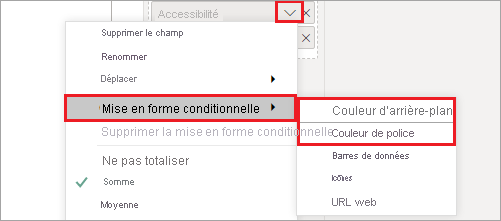 Couleur d’arrière-plan ou couleur de police dans le menu mise en forme conditionnelle