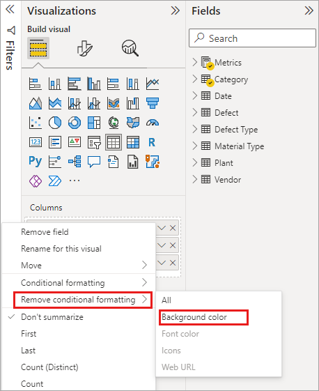 Capture d’écran de l’option Supprimer dans le menu de mise en forme conditionnelle.