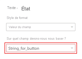 Capture d’écran du volet État du texte, mettant en surbrillance le champ sélectionné pour le texte du bouton.