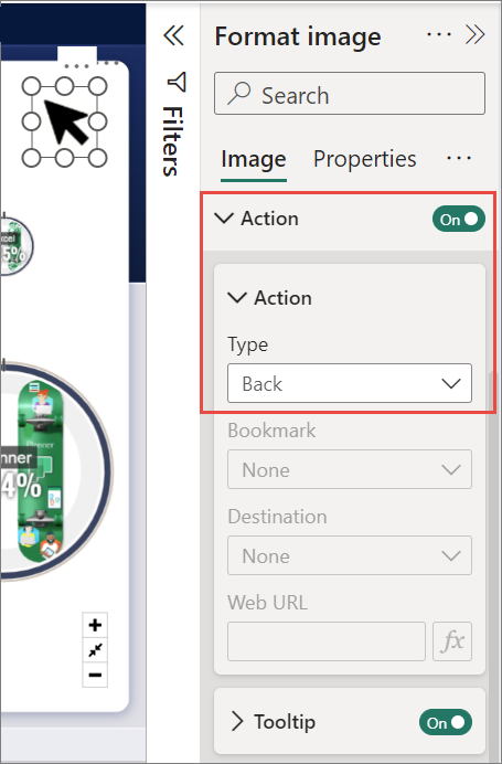 Capture d’écran pour Charger l’image et définir le type sur Précédent.