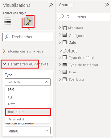 Capture d’écran du canevas de la taille de la page du rapport pour une info-bulle prête à l’emploi.