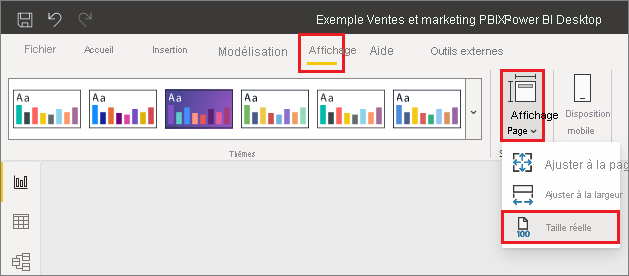 Capture d’écran du menu déroulant de l’affichage de la page pour montrer la taille réelle afin de faciliter la création d’info-bulles.