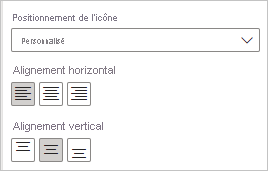 Capture d’écran montrant les options Alignement horizontal et Alignement vertical pour une icône.