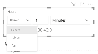 Capture d’écran montrant des options de période pour une carte de filtre.