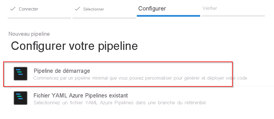 Capture d’écran montrant l’icône de pipeline de démarrage sélectionnée.