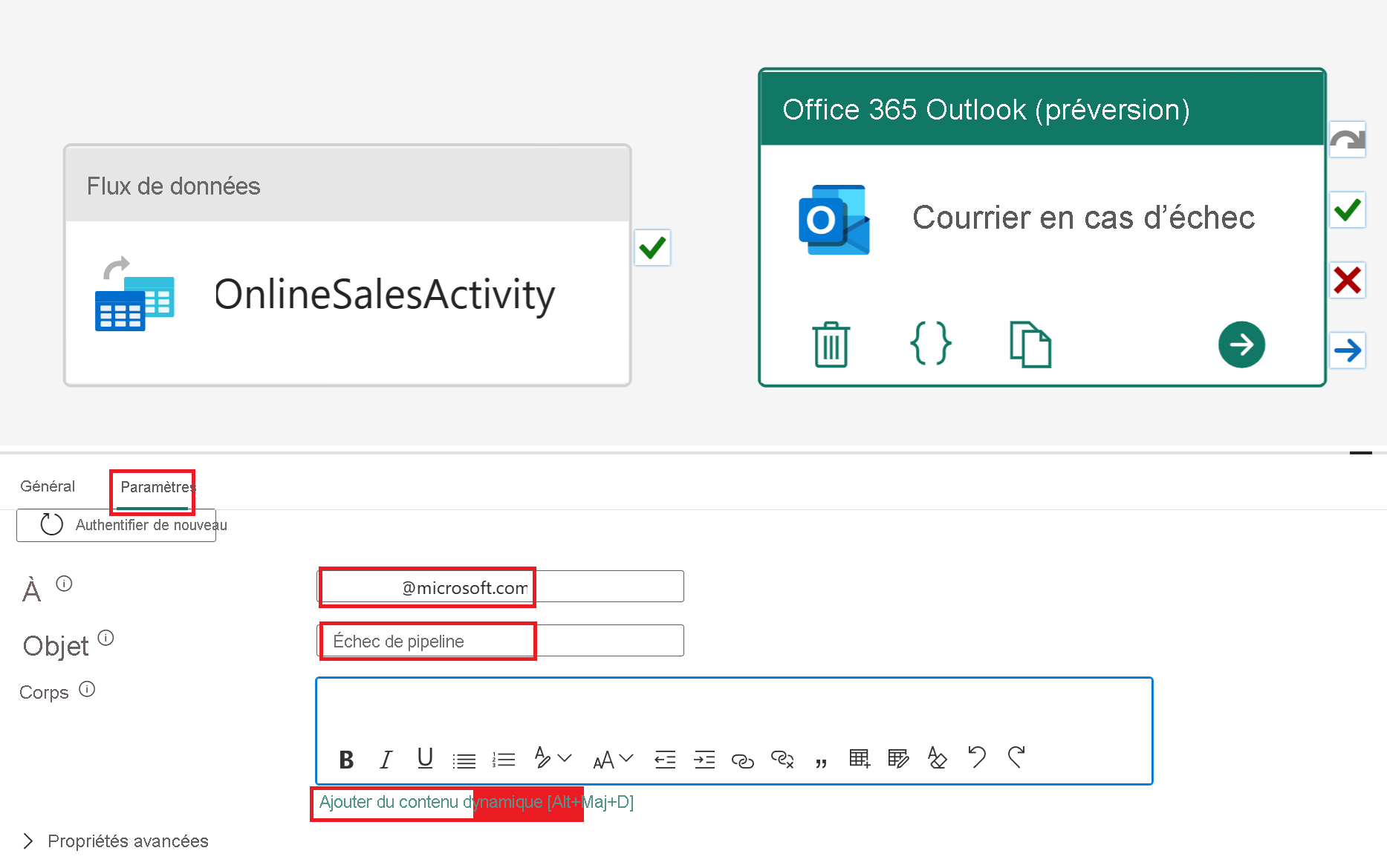 Capture d’écran des paramètres Office365 Outlook.