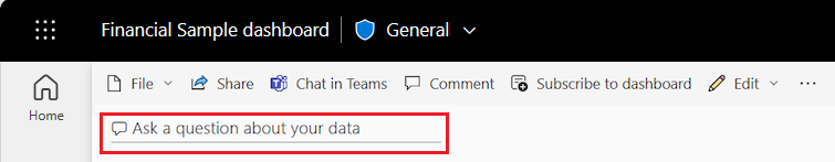 Capture d’écran montrant la zone de question Q&A dans la vue vignette du tableau de bord.
