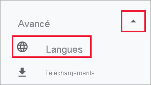 Capture d’écran de Google Chrome montrant le choix des langues.