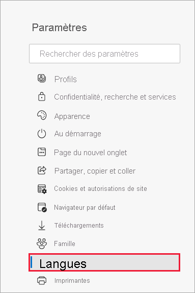 Capture d’écran du bouton Paramètres dans Edge.