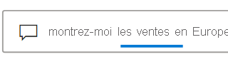 Capture d’écran montrant une phrase dans la zone de recherche de Questions et Réponses avec des mots soulignés en bleu.