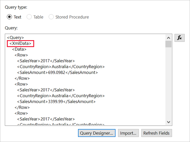 Capture d’écran de la structure de données XML.