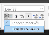 Capture d’écran montrant où sélectionner Exemples de valeurs.