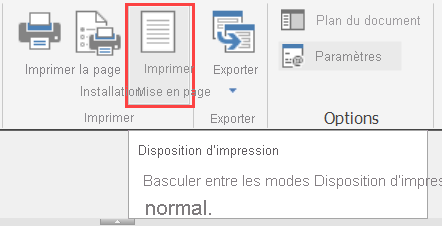 Capture d’écran de l’option Mode Page dans Report Builder.