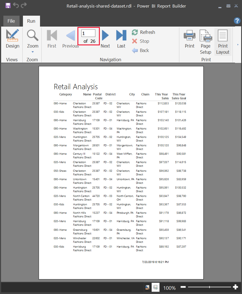 Capture d’écran du rapport avec des pages vides omises.