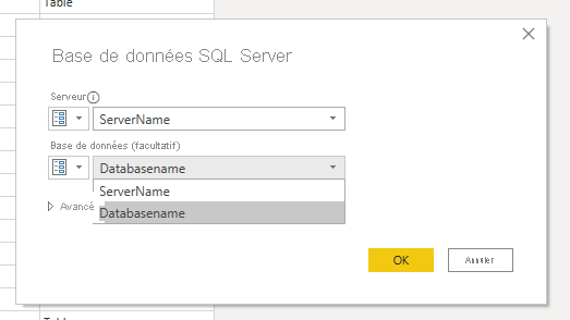 Map the Server and Database name