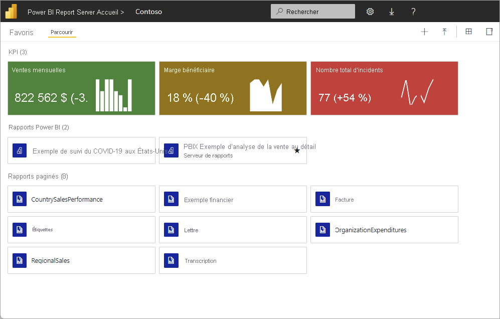 Capture d’écran montrant le portail web du serveur de rapports Power BI.