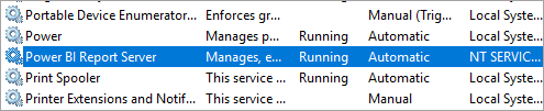 Service Windows du serveur de rapports