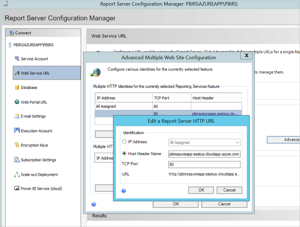 Gestionnaire de configuration service Web Report Server