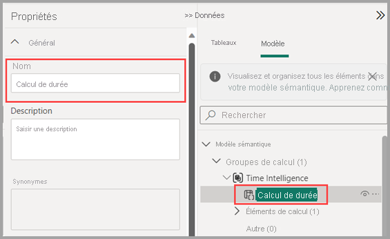 Capture d’écran montrant comment renommer une colonne de groupe de calcul.