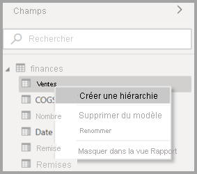 Capture d’écran du menu contextuel d’origine d’un champ dans Power BI Desktop.