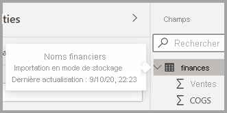 Capture d’écran de la nouvelle info-bulle d’une table dans Power BI Desktop.