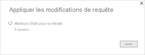 Capture d’écran de Power BI Desktop montrant la boîte de dialogue de confirmation de modification de requête appliquée.