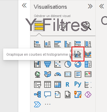 Capture d’écran de l’icône du graphique à courbes et en colonnes groupées dans le volet Visualisations.