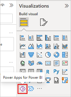 Capture d’écran du volet Visualisation avec l’icône Power Apps sélectionnée.