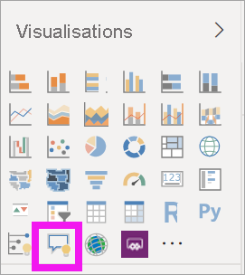 Capture d’écran montrant comment sélectionner le visuel Q&A dans le volet Création de visualisations > dans Power BI.