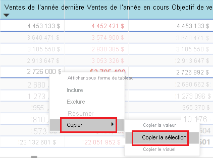 Capture d’écran montrant comment copier plusieurs valeurs de cellule en même temps, afin de les utiliser dans d’autres applications.