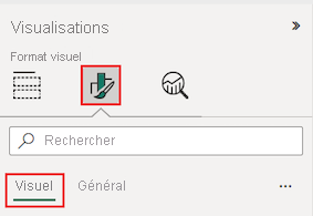 Capture d’écran montrant comment accéder à la section Mettre en forme le visuel du volet Visualisations.