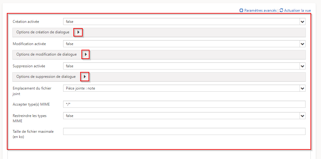 Options de note.