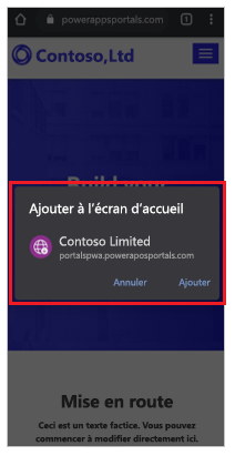 Ajout de la PWA à la page d’accueil sur un appareil mobile.