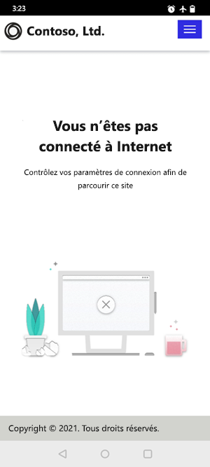 Non connecté à la page Internet dans l’application PWA.