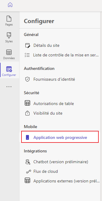 Lancez l’application web progressive à partir de l’espace de travail Configurer.