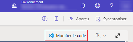 Ouverture dans Visual Studio Code depuis le studio de conception.