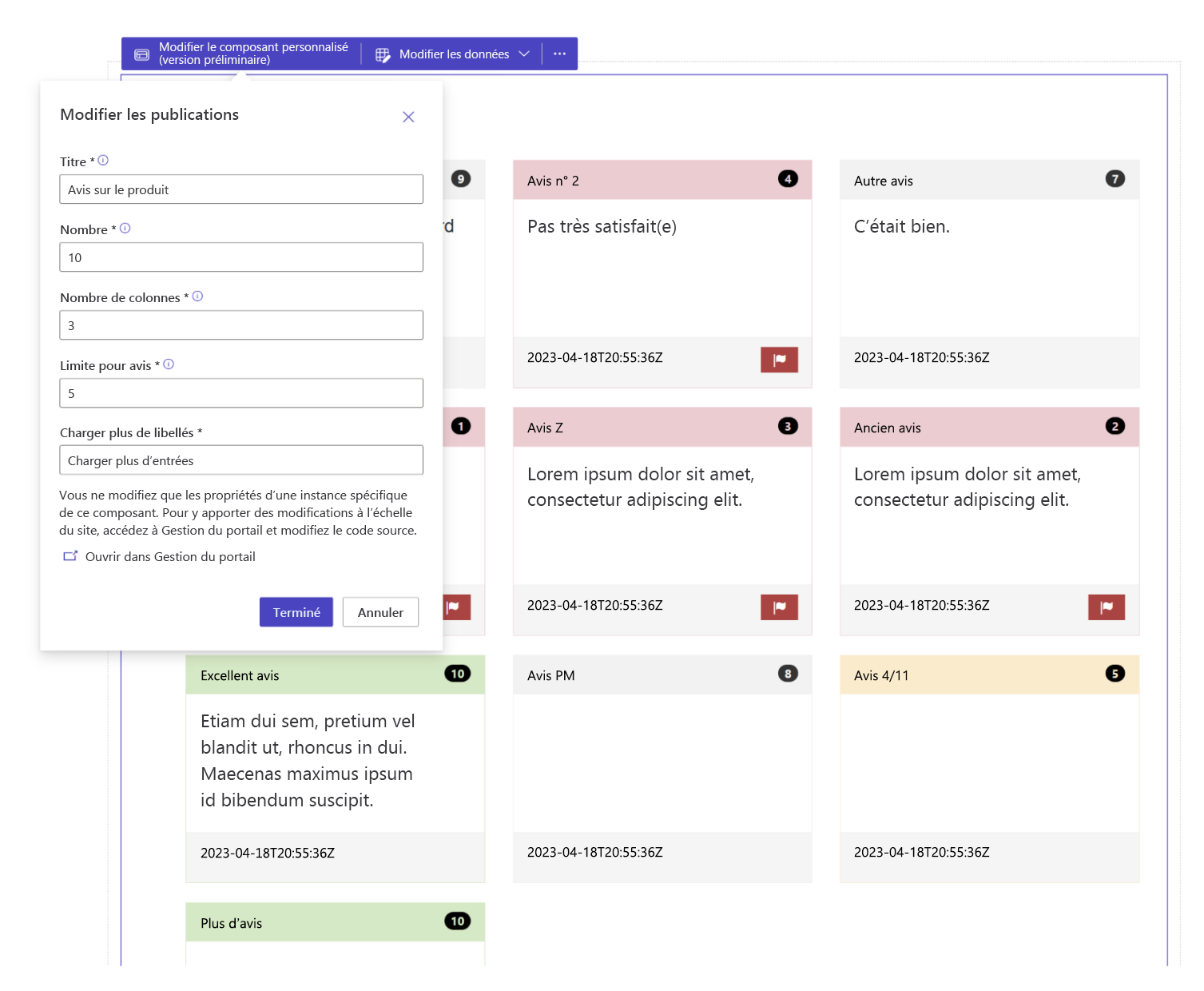 Composant de modèle Web sous forme d’évaluation de produit.