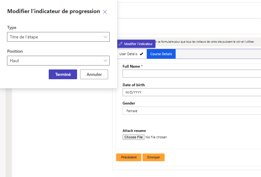 Capture d’écran de la fenêtre de l’indicateur de progression d’édition dans Studio du créateur.