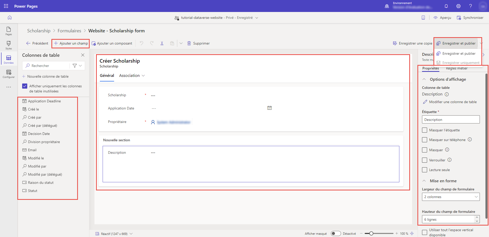 Configurer un formulaire Dataverse.