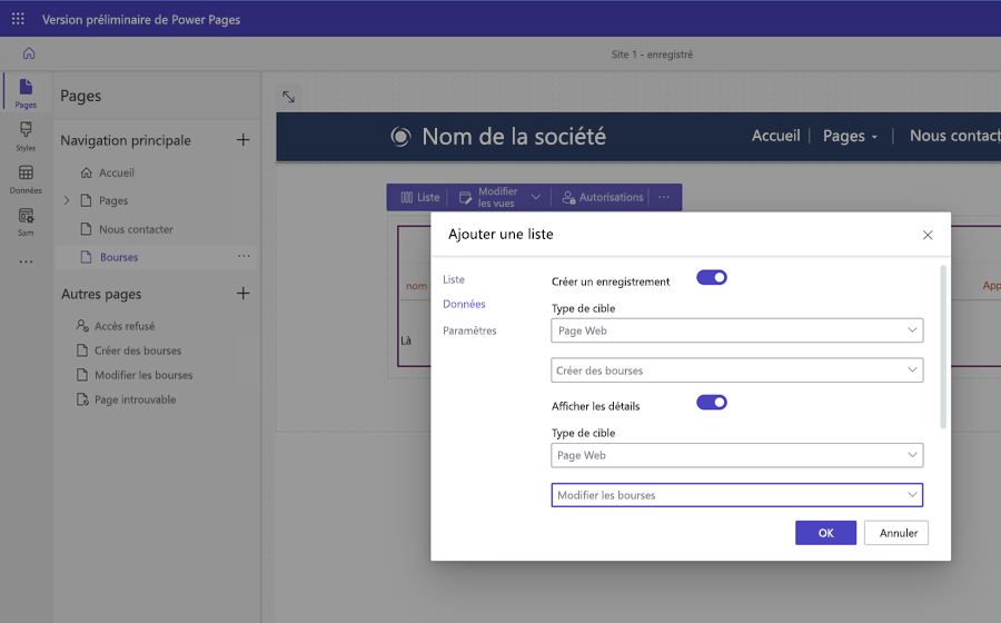 Configurer la liste pour ajouter des enregistrements.