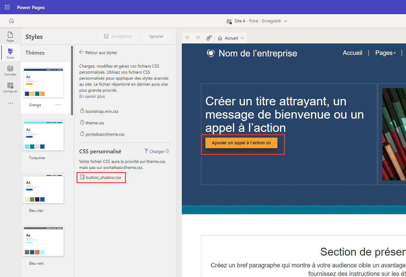 Effet d’ombre de bouton à partir du fichier CSS chargé.