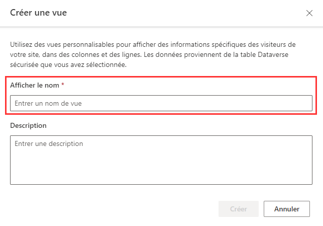 Entrer un nom pour la vue.