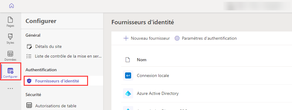 Choisissez un fournisseur d’identité dans le menu Configurer.