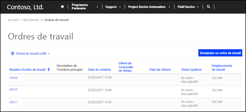 Afficher les ordres de travail dans un site partenaire.