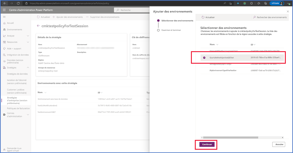 Ajouter un environnement à la stratégie d’entreprise dans le centre d’administration Power Platform