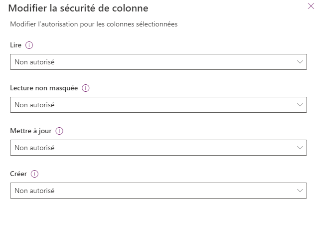 Capture d’écran illustrant le volet Modifier la sécurité de la colonne où vous pouvez définir des autorisations pour des utilisateurs ou des groupes Teams.