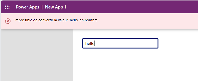 aucune valeur affichée ni bannière d’erreur affichée pour l’incapacité de convertir « hello » en un nombre